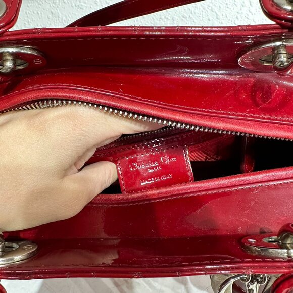Dior Red Patent Large Patent Leather Lady Dior Shoulder Bag - Picture 10 of 10